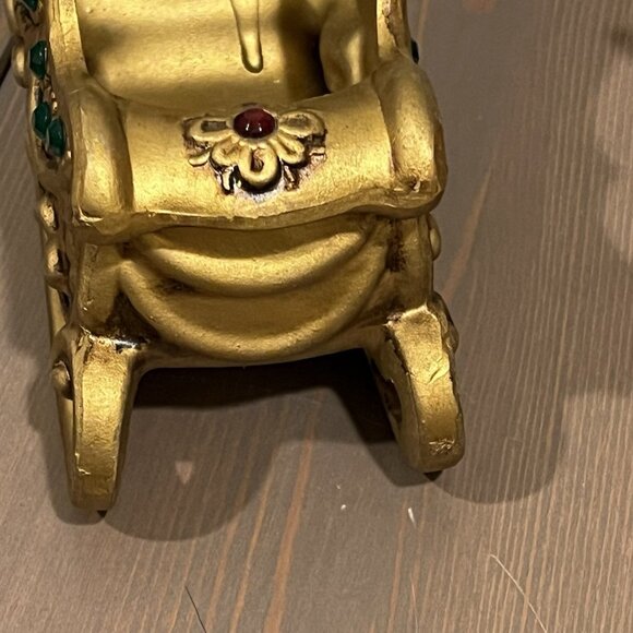 Lefton Gold Sleigh & Reindeer Red Green Jewels Christmas Ceramic w/Sticker Japan - Picture 6 of 16